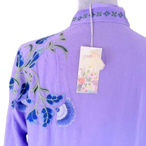 Johnny Was Slim Audrey Tunic Womens Boho M Lavender Embroidered Butterfly Top - Picture 6 of 16